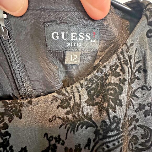 GUESS Black Embossed Velvet Short Holiday Dress Girls Size 12 - Picture 2 of 4